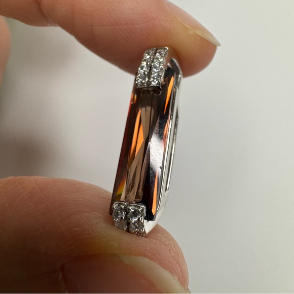 Brown Crystal Sterling Silver Pendant Smoky Glass Emerald Cut Accent Stones 925 - Picture 11 of 13